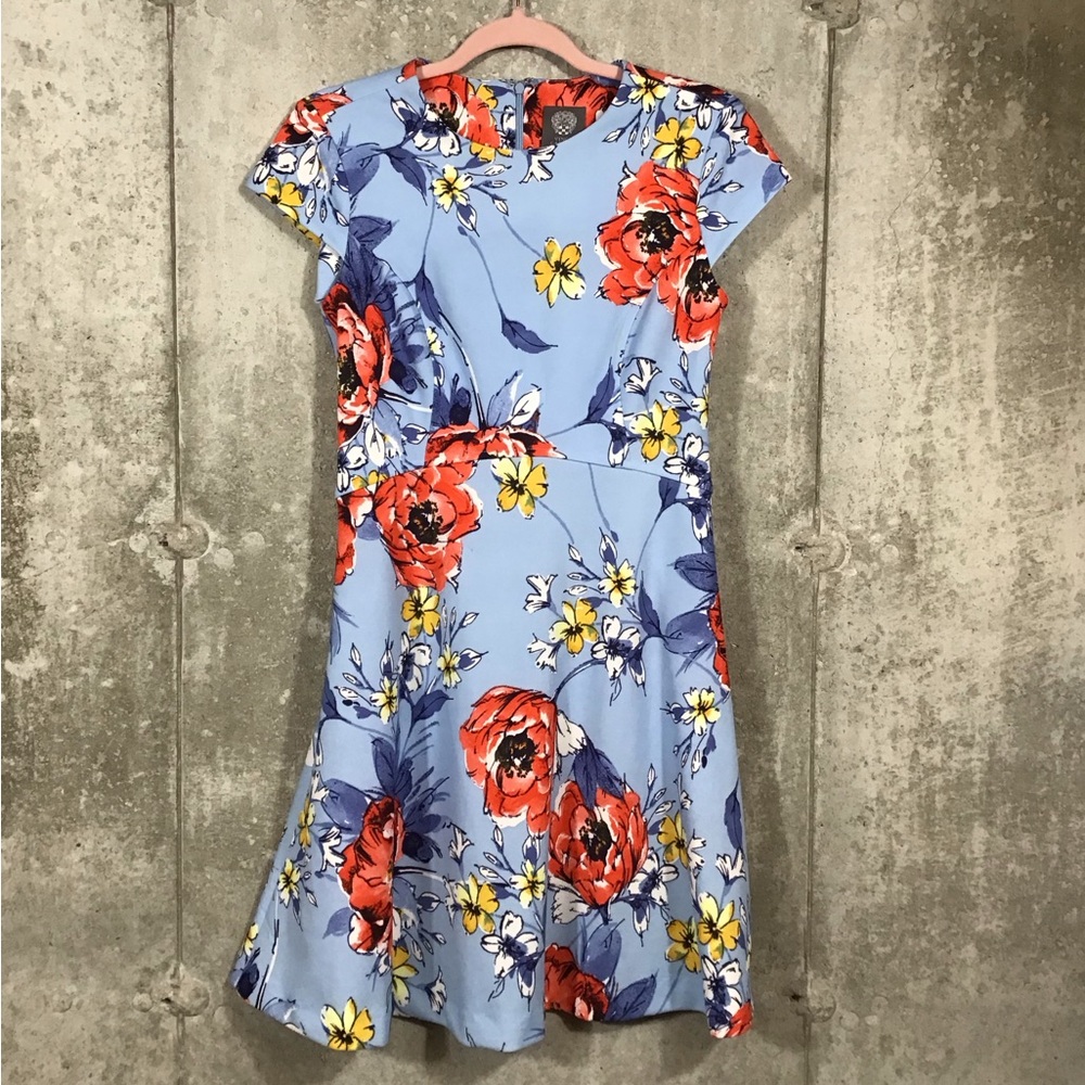Vince Camuto Womens Floral Fit & Flare Mini Dress Size 4 Blue & Red Short Sleeve - Picture 12 of 16